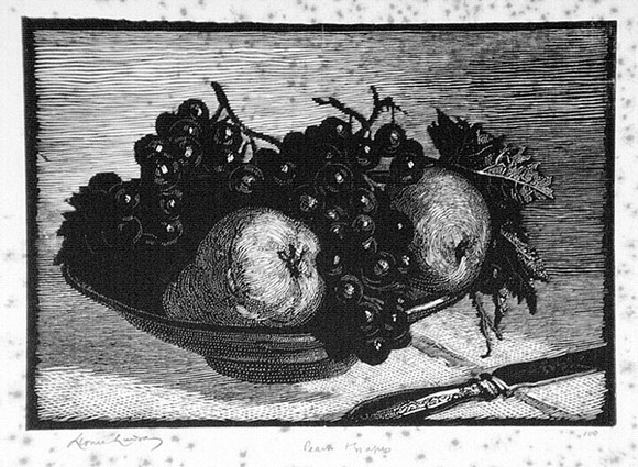 Artist: b'LINDSAY, Lionel' | Title: b'Fruit piece' | Date: 1925 | Technique: b'wood-engraving, printed in black ink, from one block' | Copyright: b'Courtesy of the National Library of Australia' Artist: b'LINDSAY, Lionel' | Title: b'Fruit piece' | Date: 1925 | Technique: b'wood-engraving, printed in black ink, from one block' | Copyright: b'Courtesy of the National Library of Australia'