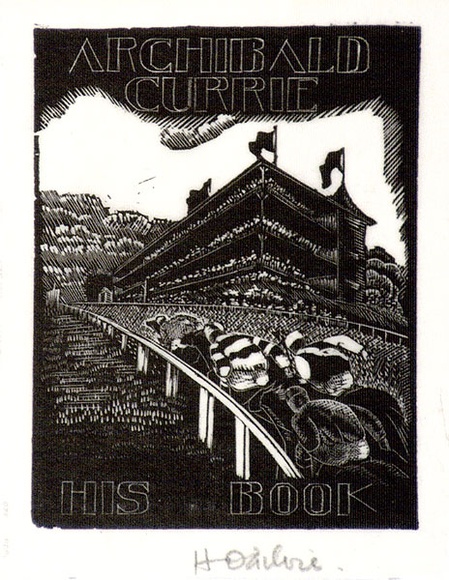 Artist: b'OGILVIE, Helen' | Title: b'Bookplate: Archibald Currie' | Date: c.1944 | Technique: b'wood-engraving, printed in black ink, from one block' Artist: b'OGILVIE, Helen' | Title: b'Bookplate: Archibald Currie' | Date: c.1944 | Technique: b'wood-engraving, printed in black ink, from one block'