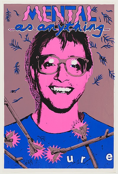 Artist: b'WORSTEAD, Paul' | Title: b'Mental as anything - Creatures of leisure (Wayne)' | Date: 1982 | Technique: b'screenprint, printed in colour, from four stencils' | Copyright: b'This work appears on screen courtesy of the artist' Artist: b'WORSTEAD, Paul' | Title: b'Mental as anything - Creatures of leisure (Wayne)' | Date: 1982 | Technique: b'screenprint, printed in colour, from four stencils' | Copyright: b'This work appears on screen courtesy of the artist'