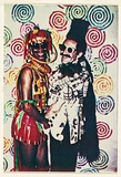 Artist: McDiarmid, David. | Title: not titled [black and white man, in coat]: postcard from the series Urban Tribalwear. | Date: (1980) | Technique: photocopy, printed in colour | Copyright: Courtesy of copyright owner, Merlene Gibson (sister)
