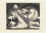 Artist: BOYD, Arthur | Title: St Francis being beaten by his father. | Date: (1965) | Technique: lithograph, printed in black ink, from one plate | Copyright: Reproduced with permission of Bundanon Trust