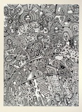 Artist: Wungi, Cecil King. | Title: not titled  [composition with heads and birds] | Date: c.1981 | Technique: photo-screenprint, printed in black ink, from one stencil