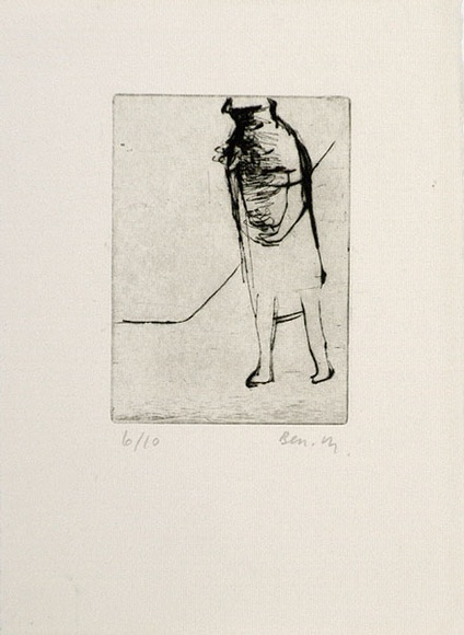 Artist: b'MADDOCK, Bea' | Title: b'Flower person.' | Date: 1966 | Technique: b'drypoint, printed in black ink with plate-tone, from one copper plate' Artist: b'MADDOCK, Bea' | Title: b'Flower person.' | Date: 1966 | Technique: b'drypoint, printed in black ink with plate-tone, from one copper plate'