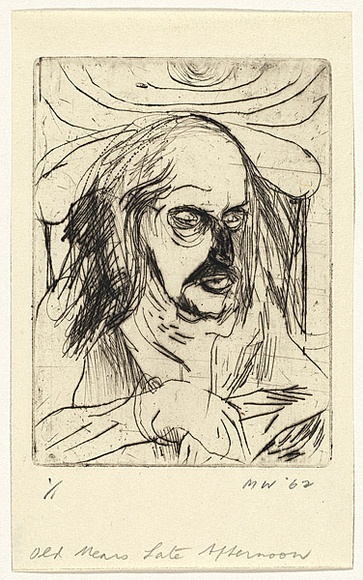 Artist: b'WALKER, Murray' | Title: b'Old Mears late afternoon' | Date: 1962 | Technique: b'drypoint, printed in black ink, from one plate'