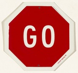 Title: Stop go | Date: 2000 | Technique: embossing (pressed aluminium); screenprint, printed in red ink, from one stencil