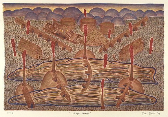 Artist: b'Bowen, Dean.' | Title: b'Mt. Lyell landscape' | Date: 1989 | Technique: b'lithograph, printed in colour, from multiple stones' Artist: b'Bowen, Dean.' | Title: b'Mt. Lyell landscape' | Date: 1989 | Technique: b'lithograph, printed in colour, from multiple stones'