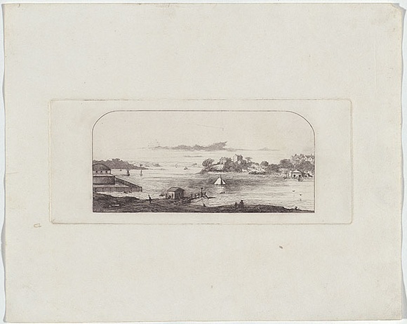 Artist: b'Terry, F.C.' | Title: b'(Sydney Harbour).' | Date: c.1860 | Technique: b'etching, printed in purpleish black ink, from one plate' Artist: b'Terry, F.C.' | Title: b'(Sydney Harbour).' | Date: c.1860 | Technique: b'etching, printed in purpleish black ink, from one plate'