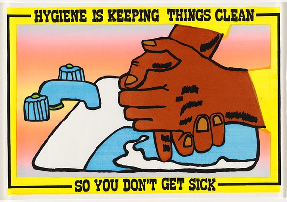 Artist: b'UNKNOWN' | Title: b'Hygiene is keeping things clean' | Date: 1988 | Technique: b'screenprint, printed in colour, from multiple stencils' Artist: b'UNKNOWN' | Title: b'Hygiene is keeping things clean' | Date: 1988 | Technique: b'screenprint, printed in colour, from multiple stencils'