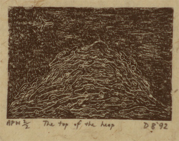 Artist: b'Bowen, Dean.' | Title: b'The top of the heap' | Date: 1992 | Technique: b'etching, printed in black ink, from one plate' Artist: b'Bowen, Dean.' | Title: b'The top of the heap' | Date: 1992 | Technique: b'etching, printed in black ink, from one plate'