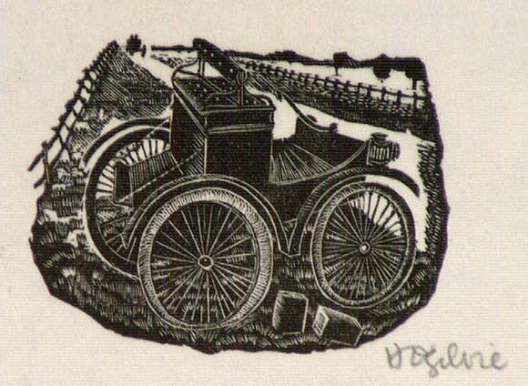 Artist: b'OGILVIE, Helen' | Title: b'not titled [Vintage automobile by roadside - a wood engraving used for an illustration on Page 86 of Flinders Lane, Recollect' | Date: (1947) | Technique: b'wood-engraving, printed in black ink, from one block' Artist: b'OGILVIE, Helen' | Title: b'not titled [Vintage automobile by roadside - a wood engraving used for an illustration on Page 86 of Flinders Lane, Recollect' | Date: (1947) | Technique: b'wood-engraving, printed in black ink, from one block'