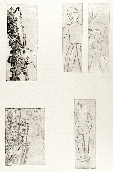 Artist: b'Shearer, Mitzi.' | Title: b'not titled [Five small pictures]' | Technique: b'etching, printed in black ink with plate-tone, from five  plates'
