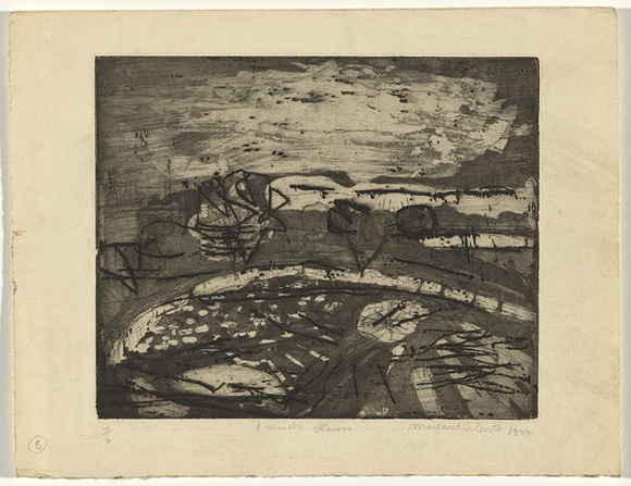 Artist: b'Cilento, Margaret.' | Title: b'French farm.' | Date: 1950 | Technique: b'etching, aquatint, printed in black ink, from one plates,' Artist: b'Cilento, Margaret.' | Title: b'French farm.' | Date: 1950 | Technique: b'etching, aquatint, printed in black ink, from one plates,'