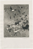 Artist: WALKER, Murray | Title: Sheep at Kallista. | Date: 1966 | Technique: etching and aquatint, printed in black ink, from one plate