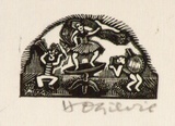 Artist: OGILVIE, Helen | Title: (Three performers, one on table) | Date: 1953 | Technique: wood-engraving, printed in black ink, from one block