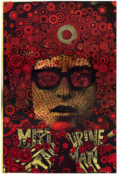Artist: b'Sharp, Martin.' | Title: b'Mister tambourine man...Blowing in the mind' | Date: 1968 | Technique: b'screenprint, printed in colour, from multiple stencils' Artist: b'Sharp, Martin.' | Title: b'Mister tambourine man...Blowing in the mind' | Date: 1968 | Technique: b'screenprint, printed in colour, from multiple stencils'