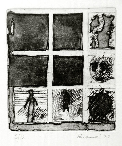 Artist: b'Shearer, Mitzi.' | Title: b'See through a window darkly' | Date: 1979 | Technique: b'etching and aquatint, printed in black ink, from one plate' Artist: b'Shearer, Mitzi.' | Title: b'See through a window darkly' | Date: 1979 | Technique: b'etching and aquatint, printed in black ink, from one plate'