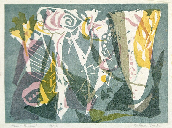 Artist: b'Brash, Barbara.' | Title: b'Plant pattern.' | Date: c.1954 | Technique: b'linocut, printed in colour, from four blocks' Artist: b'Brash, Barbara.' | Title: b'Plant pattern.' | Date: c.1954 | Technique: b'linocut, printed in colour, from four blocks'