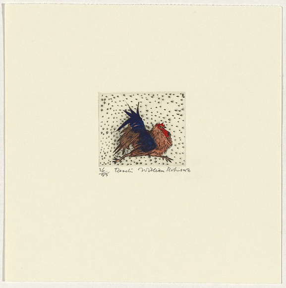 Artist: b'Robinson, William.' | Title: b'Rooster' | Date: 1991 | Technique: b'etching, printed in black ink, from one plate; hand-coloured' Artist: b'Robinson, William.' | Title: b'Rooster' | Date: 1991 | Technique: b'etching, printed in black ink, from one plate; hand-coloured'