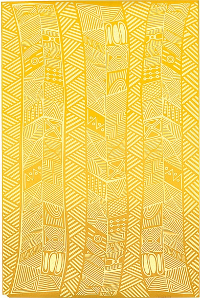 Artist: b'Kantilla, Osmond.' | Title: b'Wrapping paper: Pumpuni' | Date: 1986 | Technique: b'screenprint, printed in colour, from three stencils' Artist: b'Kantilla, Osmond.' | Title: b'Wrapping paper: Pumpuni' | Date: 1986 | Technique: b'screenprint, printed in colour, from three stencils'