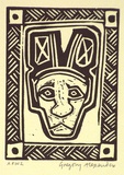 Artist: Alexander, Gregory. | Title: African mask | Date: 1995, September | Technique: linocut, printed in black ink, from one block