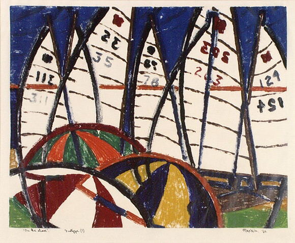 Artist: b'Hawkins, Weaver.' | Title: b'On the shore' | Date: 1960 | Technique: b'monotype, printed in colour, from one plate' | Copyright: b'The Estate of H.F Weaver Hawkins' Artist: b'Hawkins, Weaver.' | Title: b'On the shore' | Date: 1960 | Technique: b'monotype, printed in colour, from one plate' | Copyright: b'The Estate of H.F Weaver Hawkins'