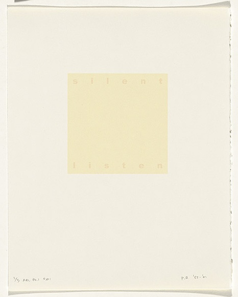 Artist: b'Burgess, Peter.' | Title: b'silent: listen.' | Date: 2001 | Technique: b'computer generated inkjet prints, printed in colour, from digital files' Artist: b'Burgess, Peter.' | Title: b'silent: listen.' | Date: 2001 | Technique: b'computer generated inkjet prints, printed in colour, from digital files'