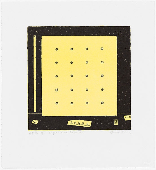 Artist: b'Hickey, Dale.' | Title: b'Separate worlds' | Date: 1993 | Technique: b'lithograph, printed in yellow and black ink, from two stones' Artist: b'Hickey, Dale.' | Title: b'Separate worlds' | Date: 1993 | Technique: b'lithograph, printed in yellow and black ink, from two stones'