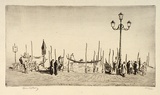 Artist: LINDSAY, Lionel | Title: Venice from San Giorgio | Date: 1938 | Technique: etching, printed in warm black ink with plate-tone, from one plate, from one plate; with additions in pencil | Copyright: Courtesy of the National Library of Australia