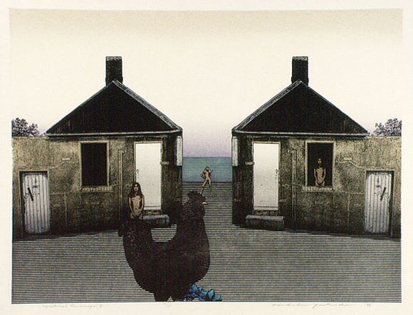 Artist: b'Yoshida, Hodaka.' | Title: b'Symmetrical landscape D' | Date: 1976 | Technique: b'woodcut and photo- zinc relief , printed in colour, from multiple blocks' Artist: b'Yoshida, Hodaka.' | Title: b'Symmetrical landscape D' | Date: 1976 | Technique: b'woodcut and photo- zinc relief , printed in colour, from multiple blocks'