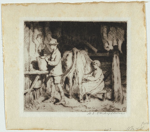 Artist: b'Darbyshire, Beatrice.' | Title: b'The cow shed, Balingup.' | Date: 1922 | Technique: b'etching, drypoint, printed in black ink, from one copper plate' Artist: b'Darbyshire, Beatrice.' | Title: b'The cow shed, Balingup.' | Date: 1922 | Technique: b'etching, drypoint, printed in black ink, from one copper plate'