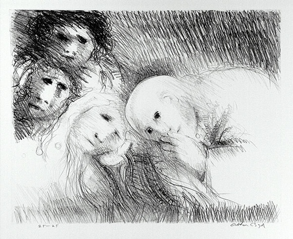 Artist: b'BOYD, Arthur' | Title: b'St Clare showing her shaven head to her family.' | Date: (1965) | Technique: b'lithograph, printed in black ink, from one plate' | Copyright: b'Reproduced with permission of Bundanon Trust' Artist: b'BOYD, Arthur' | Title: b'St Clare showing her shaven head to her family.' | Date: (1965) | Technique: b'lithograph, printed in black ink, from one plate' | Copyright: b'Reproduced with permission of Bundanon Trust'