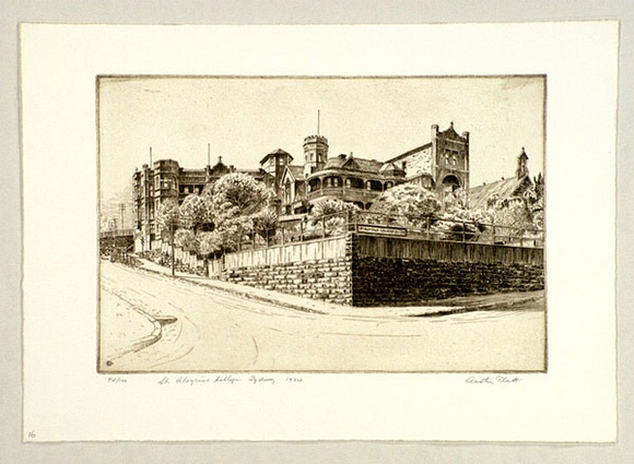 Artist: b'PLATT, Austin' | Title: b'St Aloysius College, Sydney' | Date: 1934 | Technique: b'etching, printed in black ink, from one plate' Artist: b'PLATT, Austin' | Title: b'St Aloysius College, Sydney' | Date: 1934 | Technique: b'etching, printed in black ink, from one plate'
