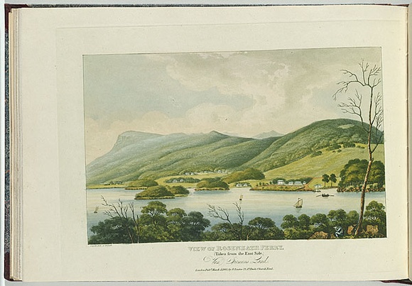 Artist: b'Lycett, Joseph.' | Title: bView of Roseneath Ferry, taken from the Eastside, Van Diemen's Land. | Date: 1825 | Technique: b'etching and aquatint, printed in black ink, from one copper plate; hand-coloured' Artist: b'Lycett, Joseph.' | Title: bView of Roseneath Ferry, taken from the Eastside, Van Diemen's Land. | Date: 1825 | Technique: b'etching and aquatint, printed in black ink, from one copper plate; hand-coloured'