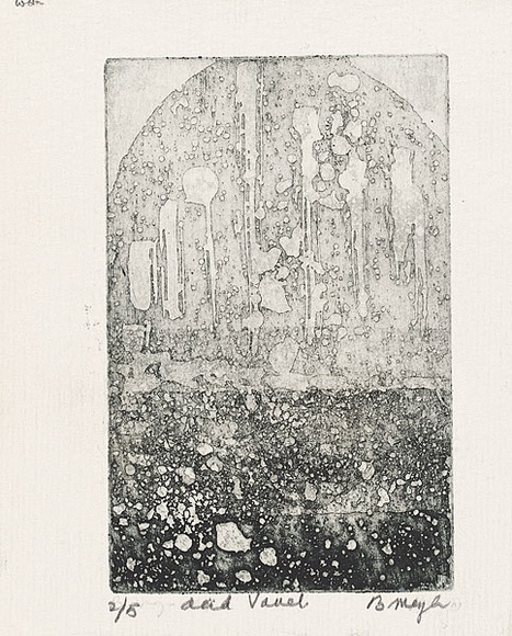 Artist: b'MEYER, Bill' | Title: b'Acid vault' | Date: 1969 | Technique: b'etching and aquatint, printed in black ink, from one plate' | Copyright: b'\xc2\xa9 Bill Meyer' Artist: b'MEYER, Bill' | Title: b'Acid vault' | Date: 1969 | Technique: b'etching and aquatint, printed in black ink, from one plate' | Copyright: b'\xc2\xa9 Bill Meyer'