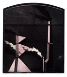 Artist: BALDESSIN, George | Title: City monuments. | Date: 1970 | Technique: etching and aquatint, printed in black ink, from one shaped plate; stencil, printed in pink ink, from one stencil