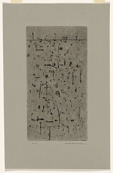 Artist: b'WILLIAMS, Fred' | Title: b'Upwey landscape. Number 1' | Date: 1962 | Technique: b'etching, engraving, drypoint, flat biting, printed in black ink, from one copper plate' | Copyright: b'\xc2\xa9 Fred Williams Estate' Artist: b'WILLIAMS, Fred' | Title: b'Upwey landscape. Number 1' | Date: 1962 | Technique: b'etching, engraving, drypoint, flat biting, printed in black ink, from one copper plate' | Copyright: b'\xc2\xa9 Fred Williams Estate'