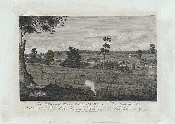 Title: b'View of part of the town of Parramatta, in New South Wales. Taken from the north side of the River.' | Date: 1812 | Technique: b'engraving, printed in black ink, from one copper plate' Title: b'View of part of the town of Parramatta, in New South Wales. Taken from the north side of the River.' | Date: 1812 | Technique: b'engraving, printed in black ink, from one copper plate'