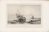 Artist: Le Breton, Louis. | Title: Echouage des corvettes dans le Canal Mauvais, Detroit de Torres [The grounding of the corvettes in the Canal Mauvais, Torres Strait] | Date: 1846 | Technique: lithograph, printed in black ink, from one stone