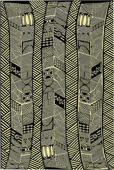 Artist: b'Kantilla, Osmond.' | Title: b'Wrapping paper: Pumpuni' | Date: 1986 | Technique: b'screenprint, printed in colour, from three stencils' Artist: b'Kantilla, Osmond.' | Title: b'Wrapping paper: Pumpuni' | Date: 1986 | Technique: b'screenprint, printed in colour, from three stencils'