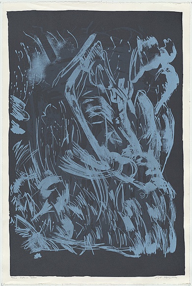 Artist: b'MEYER, Bill' | Title: b'Yetzias - blue' | Date: 1993 | Technique: b'screenprint, printed in three colours, from multiple screens (open blockout and photo indirect)' | Copyright: b'\xc2\xa9 Bill Meyer' Artist: b'MEYER, Bill' | Title: b'Yetzias - blue' | Date: 1993 | Technique: b'screenprint, printed in three colours, from multiple screens (open blockout and photo indirect)' | Copyright: b'\xc2\xa9 Bill Meyer'