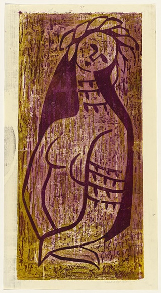 Artist: b'HANRAHAN, Barbara' | Title: b'Springtime virgin' | Date: 1960 | Technique: b'woodcut, printed in colour, from three blocks' Artist: b'HANRAHAN, Barbara' | Title: b'Springtime virgin' | Date: 1960 | Technique: b'woodcut, printed in colour, from three blocks'