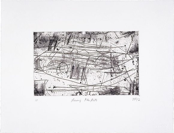 Artist: b'Furlonger, Joe.' | Title: b'Leaving the pits' | Date: 1992, May-July | Technique: b'etching and drypoint, printed in black ink, from one plate' Artist: b'Furlonger, Joe.' | Title: b'Leaving the pits' | Date: 1992, May-July | Technique: b'etching and drypoint, printed in black ink, from one plate'