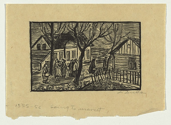 Artist: Groblicka, Lidia | Title: Going to market | Date: 1955-56 | Technique: woodcut, printed in black ink, from one block Artist: Groblicka, Lidia | Title: Going to market | Date: 1955-56 | Technique: woodcut, printed in black ink, from one block