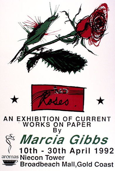Artist: b'Gibbs, Marcia.' | Title: b'Red Roses' | Date: 1992, March | Technique: b'screenprint, printed in red, green and black ink, from three stencils' Artist: b'Gibbs, Marcia.' | Title: b'Red Roses' | Date: 1992, March | Technique: b'screenprint, printed in red, green and black ink, from three stencils'