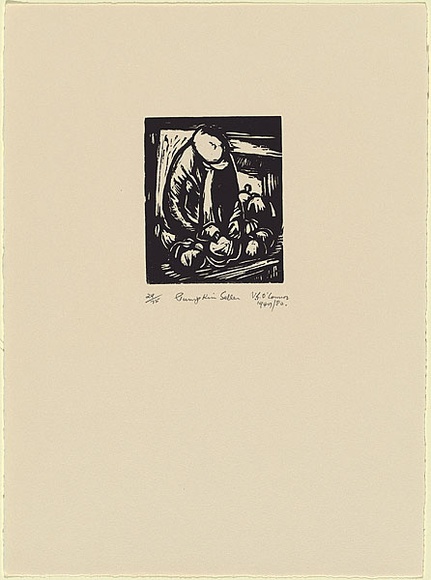 Artist: bO'Connor, Vic. | Title: b'Pumpkin seller.' | Date: 1949 | Technique: b'linocut, printed in black ink, from one block' | Copyright: b'Reproduced with permission of the artist.' Artist: bO'Connor, Vic. | Title: b'Pumpkin seller.' | Date: 1949 | Technique: b'linocut, printed in black ink, from one block' | Copyright: b'Reproduced with permission of the artist.'