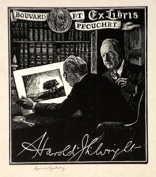 Artist: b'LINDSAY, Lionel' | Title: b'Book plate: Harold Wright' | Date: 1943 | Technique: b'wood-engraving, printed in black ink, from one block' | Copyright: b'Courtesy of the National Library of Australia' Artist: b'LINDSAY, Lionel' | Title: b'Book plate: Harold Wright' | Date: 1943 | Technique: b'wood-engraving, printed in black ink, from one block' | Copyright: b'Courtesy of the National Library of Australia'