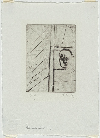 Artist: b'MADDOCK, Bea' | Title: b'Remembering' | Date: December 1966 | Technique: b'drypoint, printed in black ink, from one copper plate' Artist: b'MADDOCK, Bea' | Title: b'Remembering' | Date: December 1966 | Technique: b'drypoint, printed in black ink, from one copper plate'