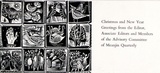 Artist: Adams, Tate. | Title: Greeting card: Christmas and New Year, Greetings from Meanjin Quarterly. | Date: 1962 | Technique: wood-engravings, lineblocks and letterpress, printed in black ink