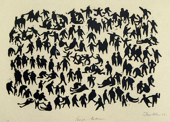 Artist: b'Allen, Joyce.' | Title: b'People pattern.' | Date: 1972 | Technique: b'linocut, printed in black ink, from one block' Artist: b'Allen, Joyce.' | Title: b'People pattern.' | Date: 1972 | Technique: b'linocut, printed in black ink, from one block'