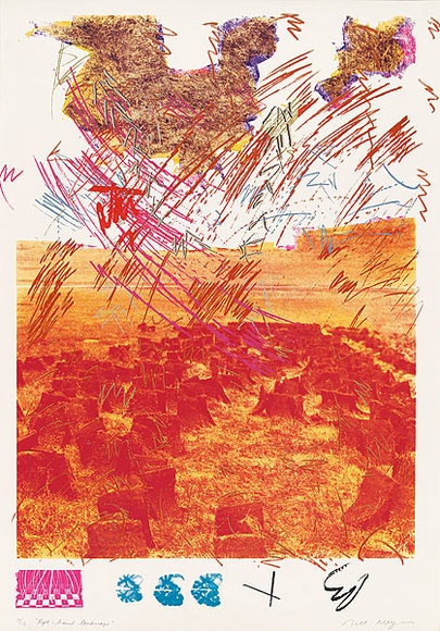 Artist: b'MEYER, Bill' | Title: b'Right brained landscape' | Date: 1983 | Technique: b'screenprint, printed in twelve colours, from two sets of colour separation screens, one half-tone photographic screen, three hand drawn with charcoal on acetate for indirect photo screen' | Copyright: b'\xc2\xa9 Bill Meyer' Artist: b'MEYER, Bill' | Title: b'Right brained landscape' | Date: 1983 | Technique: b'screenprint, printed in twelve colours, from two sets of colour separation screens, one half-tone photographic screen, three hand drawn with charcoal on acetate for indirect photo screen' | Copyright: b'\xc2\xa9 Bill Meyer'